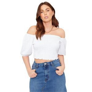 Be You Womens/Ladies Off  Regular Puff Sleeve Crop Top / White